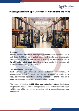 Adapting Radar Blind Spot Detection for Mixed Fleets and AGVs