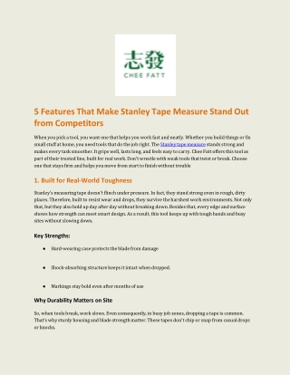 5 Features That Make Stanley Tape Measure Stand Out from Competitors