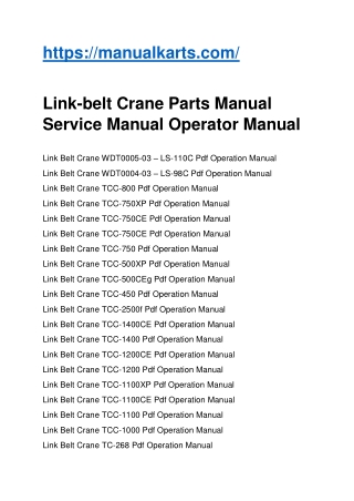 Link-belt Crane Parts Manual Service Manual Operator Manual