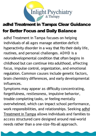 adhd Treatment in Tampa