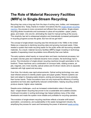 The Role of Material Recovery Facilities (MRFs) in Single-Stream Recycling