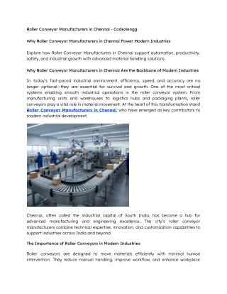 Why Roller Conveyor Manufacturers in Chennai Power Modern Industries