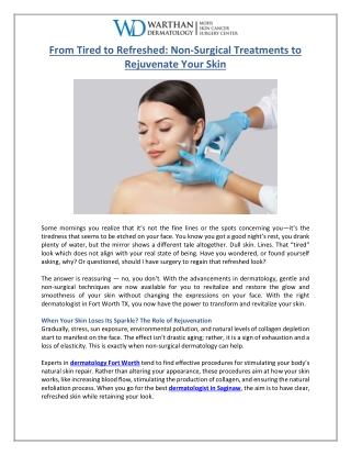 From Tired to Refreshed- Non-Surgical Treatments to Rejuvenate Your Skin