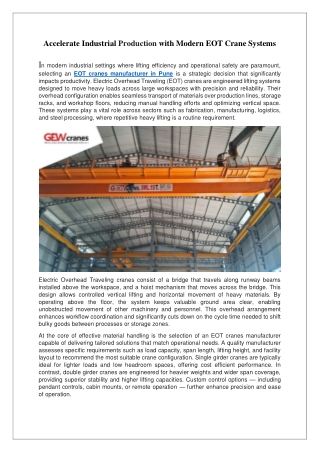 Accelerate Industrial Production with Modern EOT Crane Systems