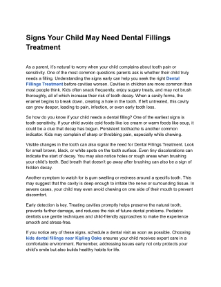 Signs Your Child May Need Dental Fillings Treatment
