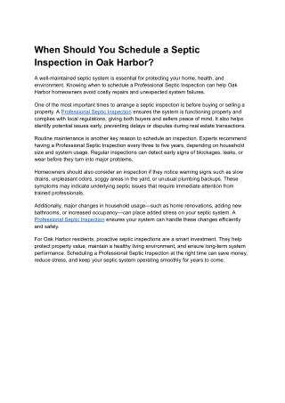 When Should You Schedule a Septic Inspection in Oak Harbor