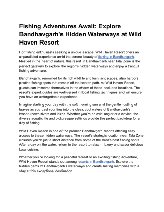 Fishing Adventures Await_ Explore Bandhavgarh's Hidden Waterways at Wild Haven Resort