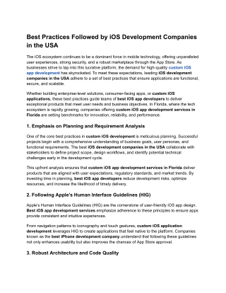 Best Practices Followed by iOS Development Companies in the USA