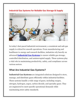 Industrial Gas Systems for Reliable Gas Storage & Supply