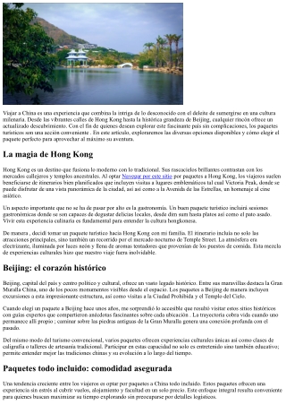 Travesía y cultura en un solo paquete para China