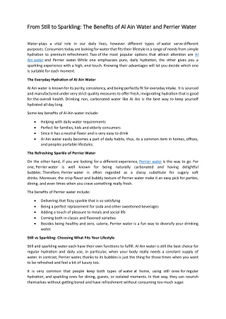 From Still to Sparkling The Benefits of Al Ain Water and Perrier Water