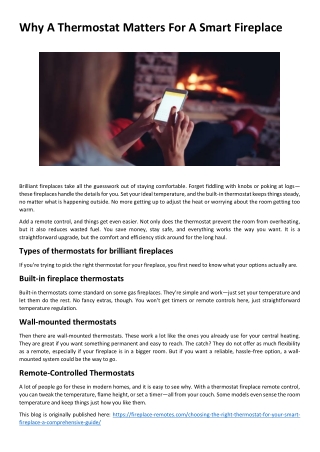 Why A Thermostat Matters for A Smart Fireplace