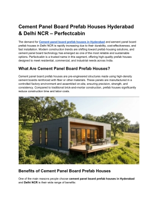 Cement Panel Board Prefab Houses Hyderabad & Delhi NCR – Perfectcabin