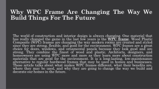 Why WPC Frame Are Changing The Way We Build Things For The Future 