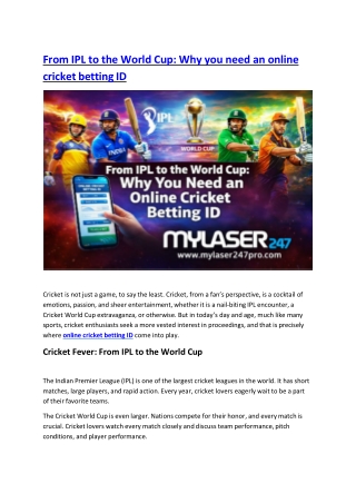 From IPL to the World Cup Why you need an online cricket betting ID