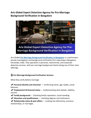 Aris Global Expert Detective Agency for Pre-Marriage Background Verification in