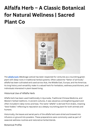 Alfalfa Herb – A Classic Botanical for Natural Wellness  Sacred Plant Co