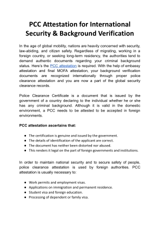 PCC Attestation for International Security & Background Verification