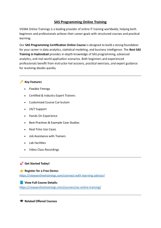 SAS Programming Online Training Real-time support from India