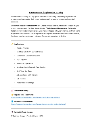 SCRUM Master Online Training Real-time support from India