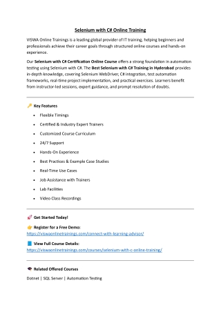 Selenium with C Online Training & Certification From India