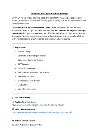 Selenium with Python Online Training Real-time support from Hyderabad