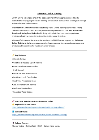 Selenium Professional Certification & Training From India