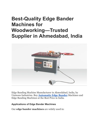 Edge Bander Machines for Woodworking—Trusted Supplier in Ahmedabad, India