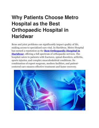 Best Orthopaedic Hospital in Haridwar Metro Hospital