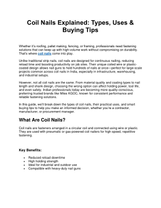 Coil Nails Explained- Types, Uses & Buying Tips