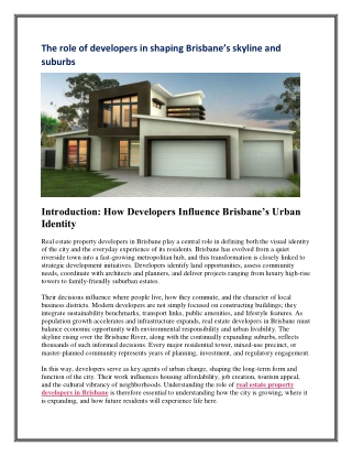 The role of developers in shaping Brisbane’s skyline and suburbs