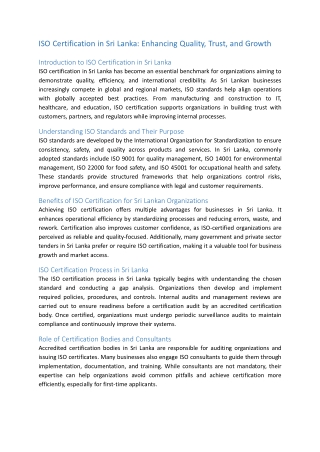 ISO Certification in Sri Lanka Enhancing Quality, Trust, and Growth