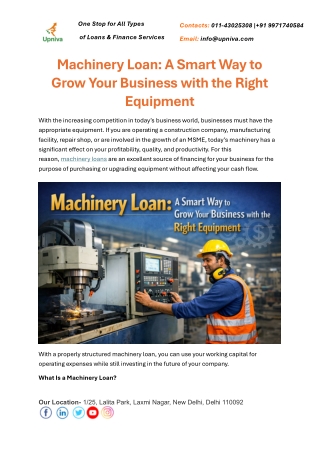 Machinery Loan, A Smart Way to Grow Your Business with the Right Equipment