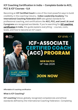 ICF Coaching Certification in India — Complete Guide to ACC, PCC & ICF Courses