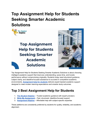 Top Assignment Help for Students Seeking Smarter Academic Solutions