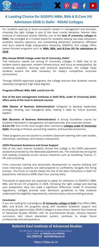 A Leading Choice for GGSIPU MBA, BBA & B.Com (H) Admission 2026 in Delhi - RDIAS