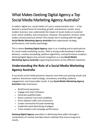 What Makes Geelong Digital Agency a Top Social Media Marketing Agency Australia