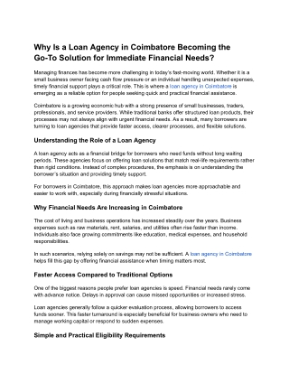 Why Is a Loan Agency in Coimbatore Becoming the Go-To Solution for Immediate Financial Needs