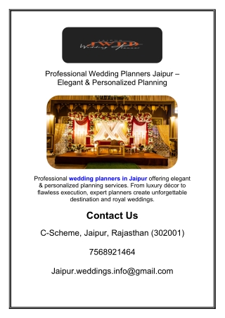 Professional Wedding Planners Jaipur – Elegant & Personalized Planning