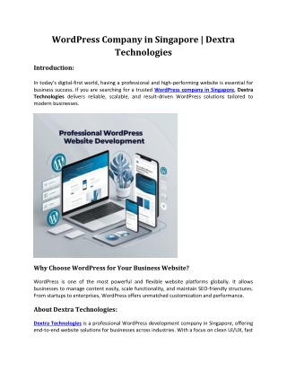 WordPress Company in Singapore | Dextra Technologies