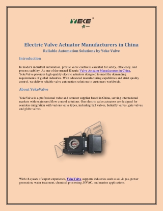 Electric Valve Actuator Manufacturers in China Reliable Automation Solutions