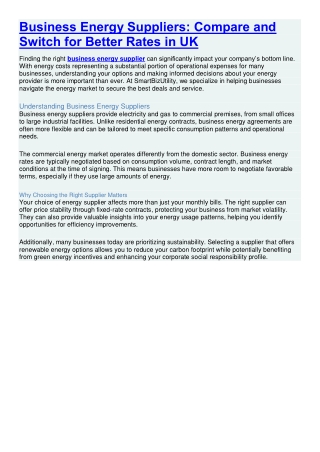 Business Energy Suppliers: Compare and Switch for Better Rates in UK