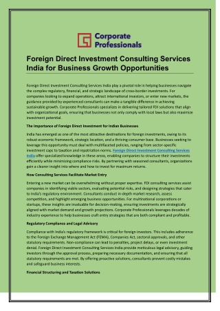 Foreign Direct Investment Consulting Services India for Business Growth Opportunities