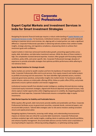 Expert Capital Markets and Investment Services in India for Smart Investment Strategies