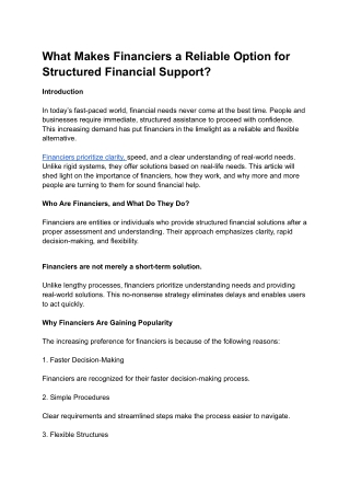 What Makes Financiers a Reliable Option for Structured Financial Support
