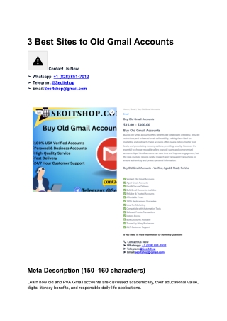 3 BesIntroduction (200–300 words) t sites to Buy Old Gmail Accounts (PVA & Aged)
