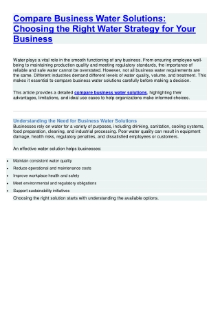 Compare Business Water Solutions: Choosing the Right Water Strategy 