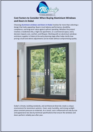 Cost Factors to Consider When Buying Aluminium Windows and Doors in Dubai