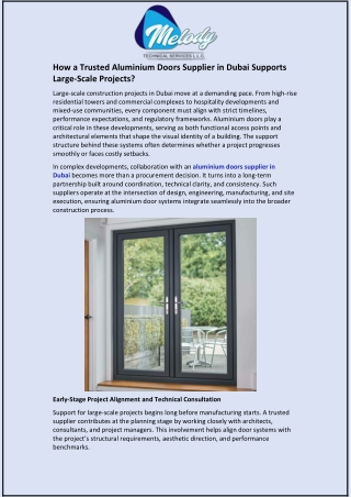 How a Trusted Aluminium Doors Supplier in Dubai Supports Large-Scale Projects