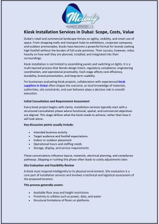 Kiosk Installation Services in Dubai and Scope, Costs, Value